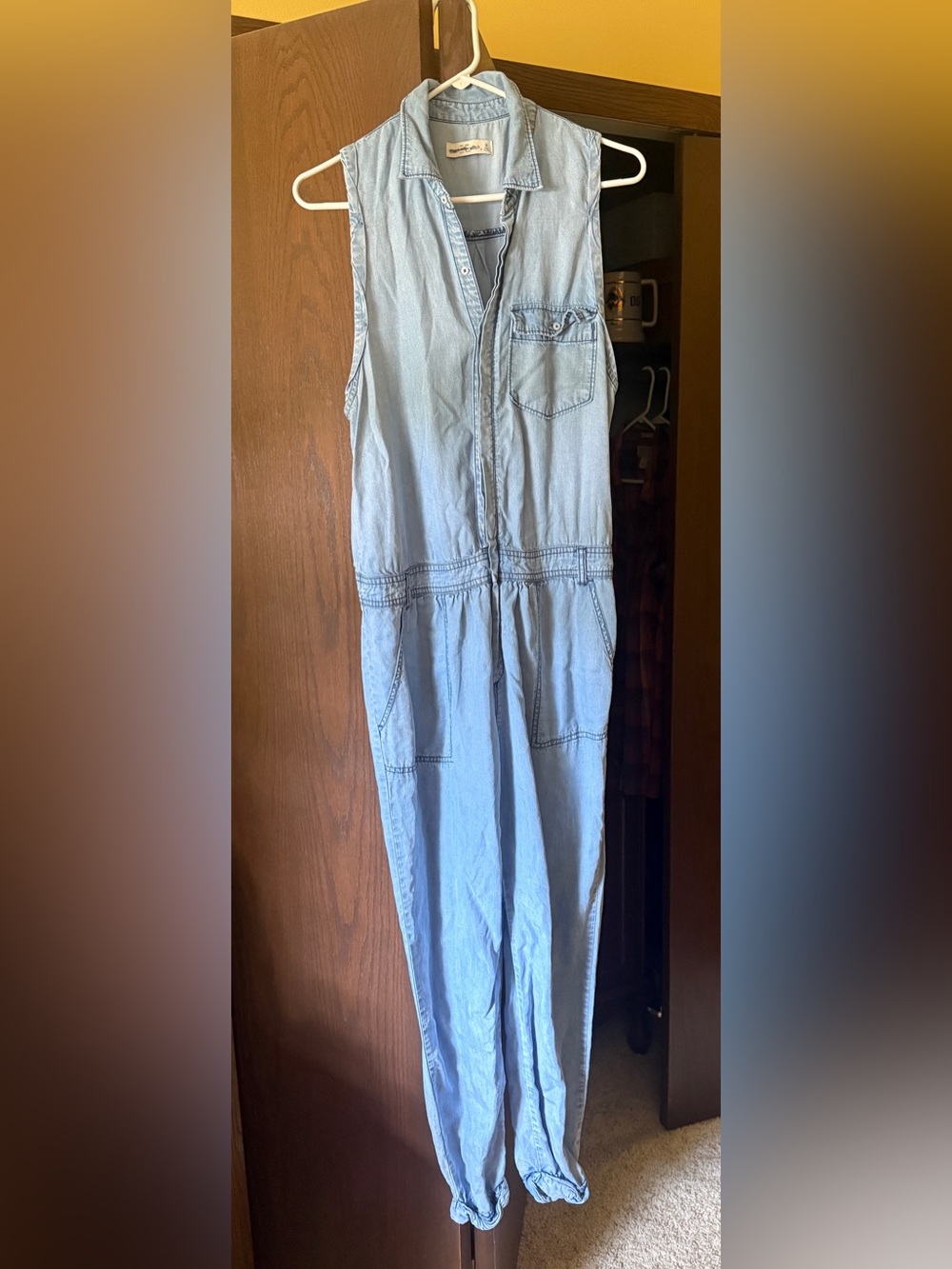 Abercrombie & Fitch womens M TENCEL Chambray Utility Jumpsuit casual festival